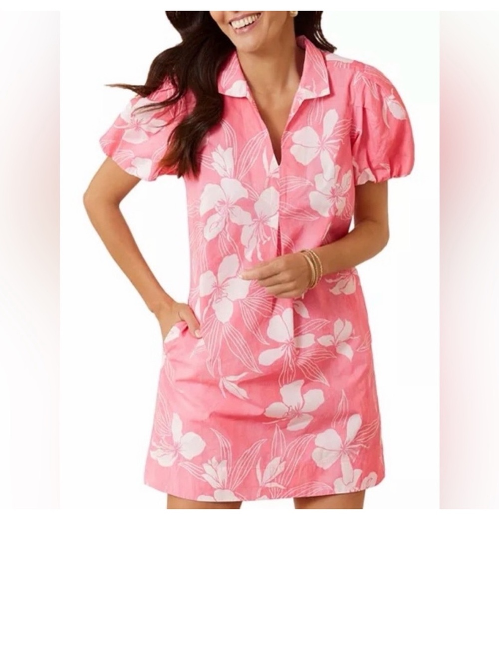 Tommy Bahama Pink Floral Dress with pockets and tie for waist